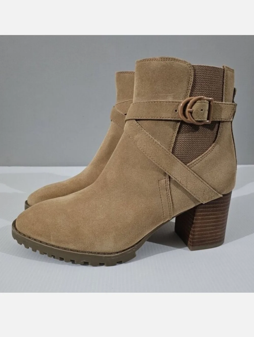 Blondo Tamzin Block Heel Ankle Boot 8.5 Tan Suede Waterproof Fall Casual NEW